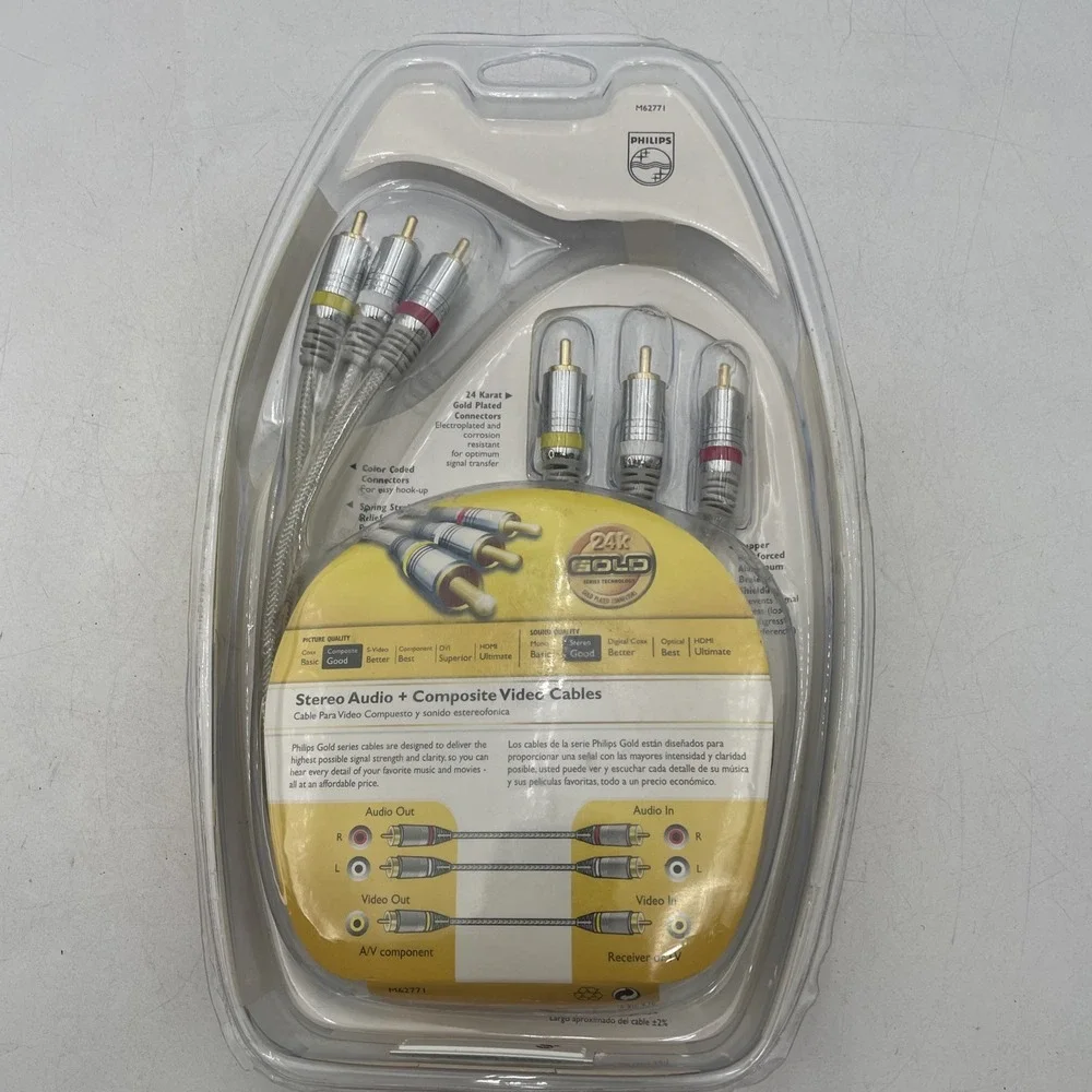 PHILIPS 6ft Stereo Audio Composite Video Cables 24k Gold 6' A/V RCA DVD TV NEW